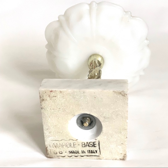 Vintage Milk Glass Dish w/Brass Cherub Marble Base - Picture 7 of 10